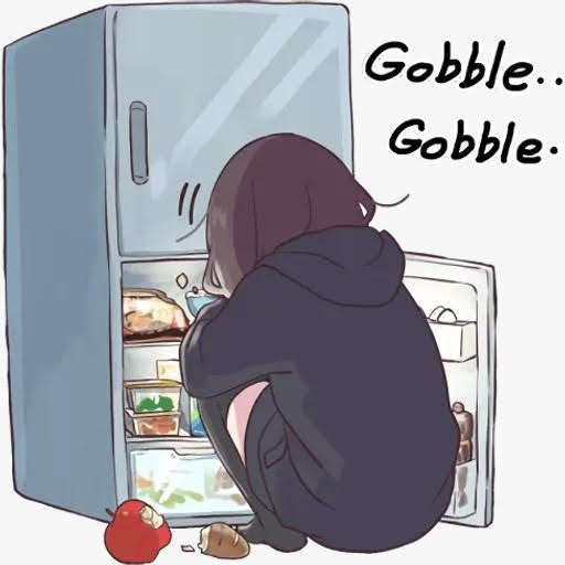 girl finding food in fridge